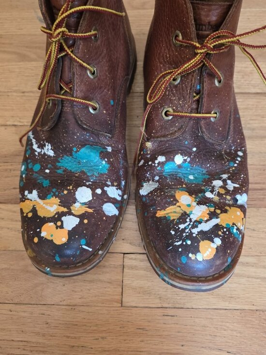 Timberland Larchmont Chukka Boots 12 Brown Leather Custom DIY Paint Splatter main image 6